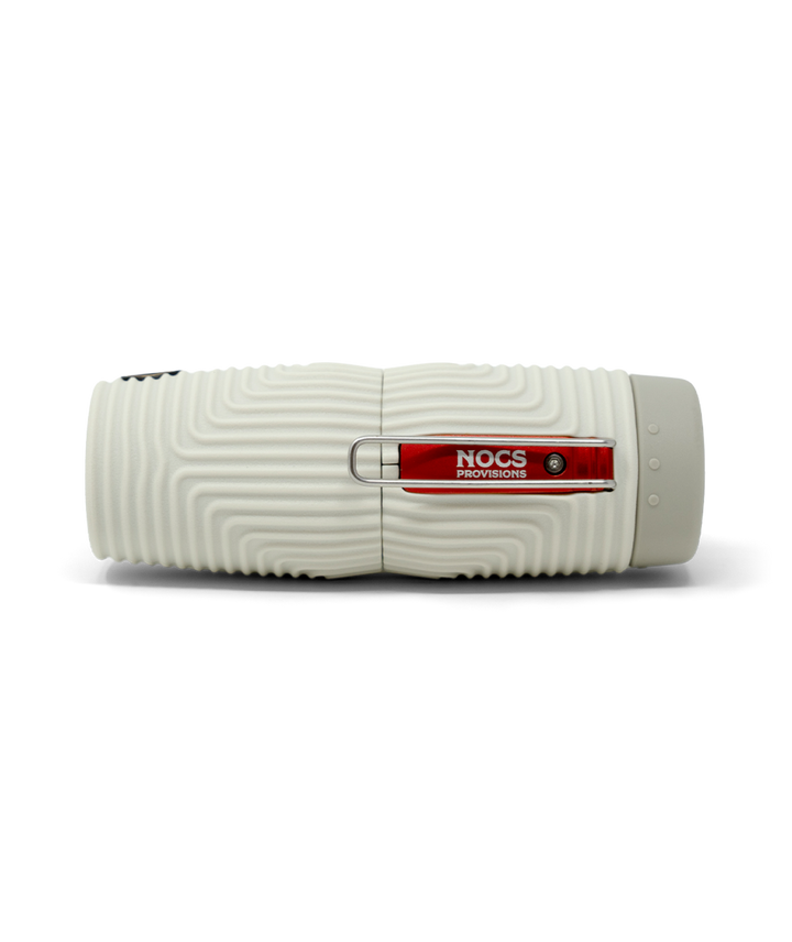 Texture white monocular showing the Nocs Provisions logo and a belt clip