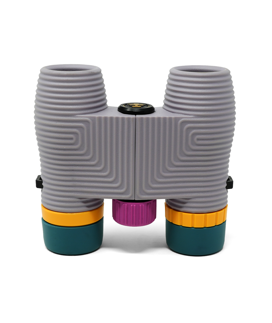 Lavender coloured compact binoculars viewed from above