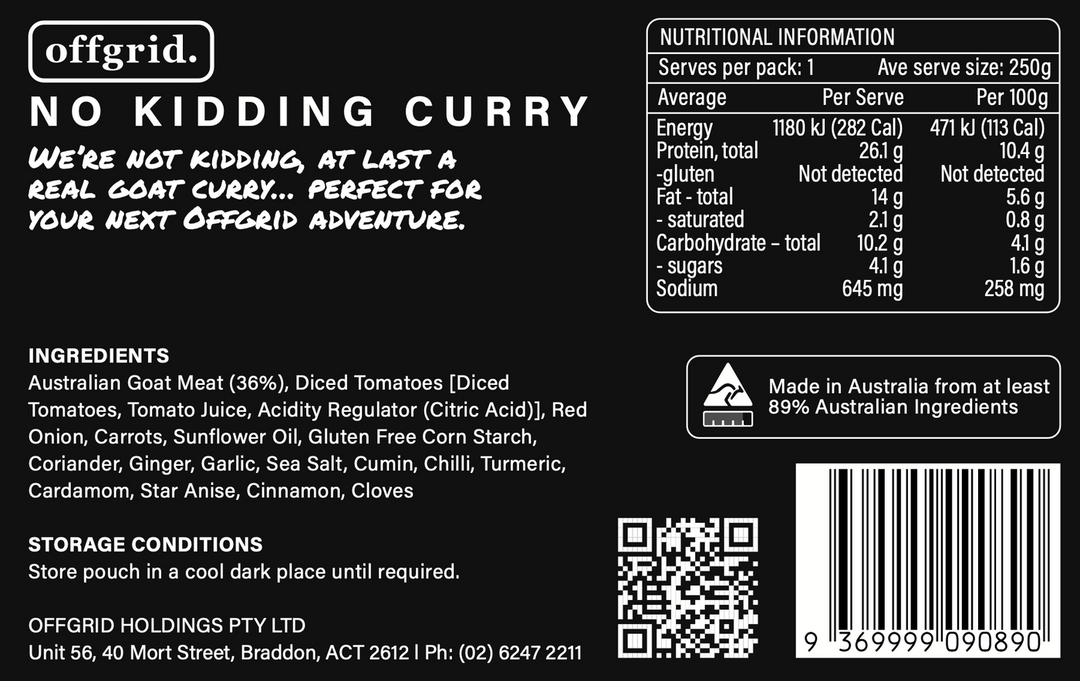 Offgrid No Kidding Curry Heat & Eat Meal