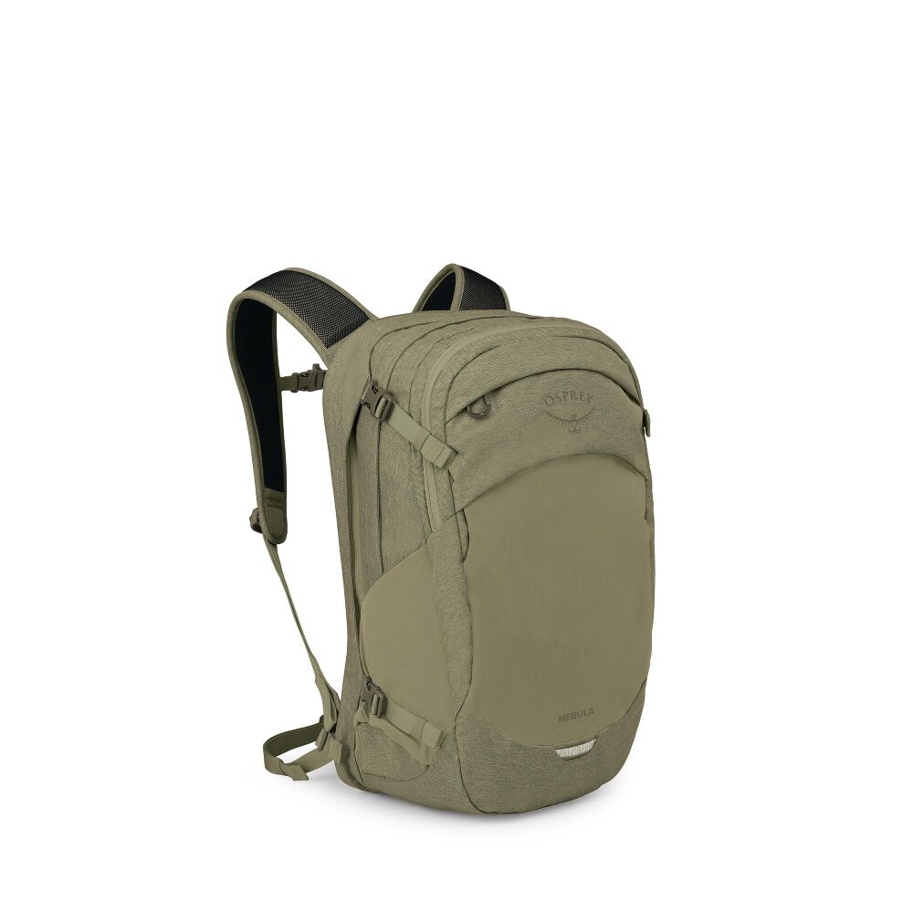 Green backpack on a white background