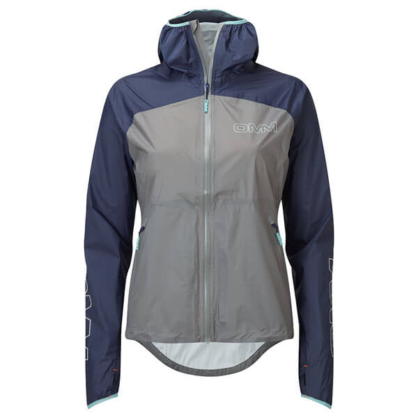 Navy and gray two tone waterproof jacket on a white background