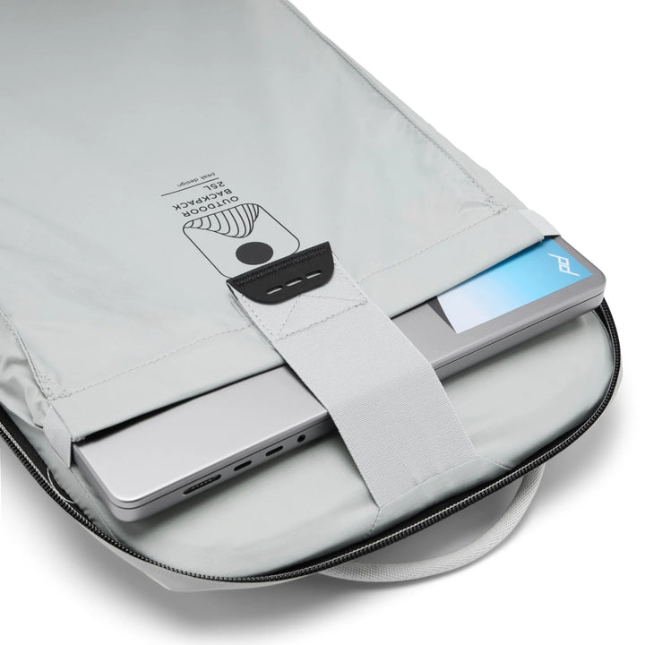Gray laptop sleeve with a laptop inside on a white background