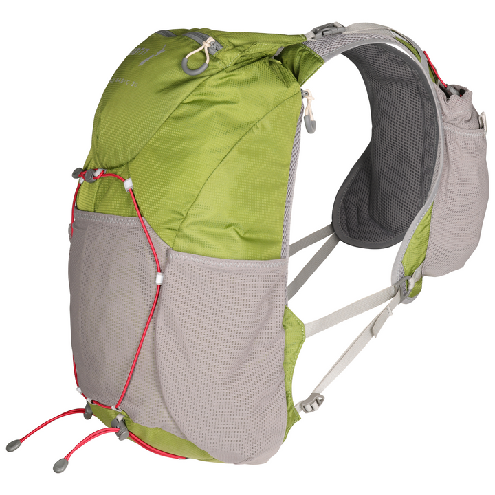 Green and grey running backpack on a white background