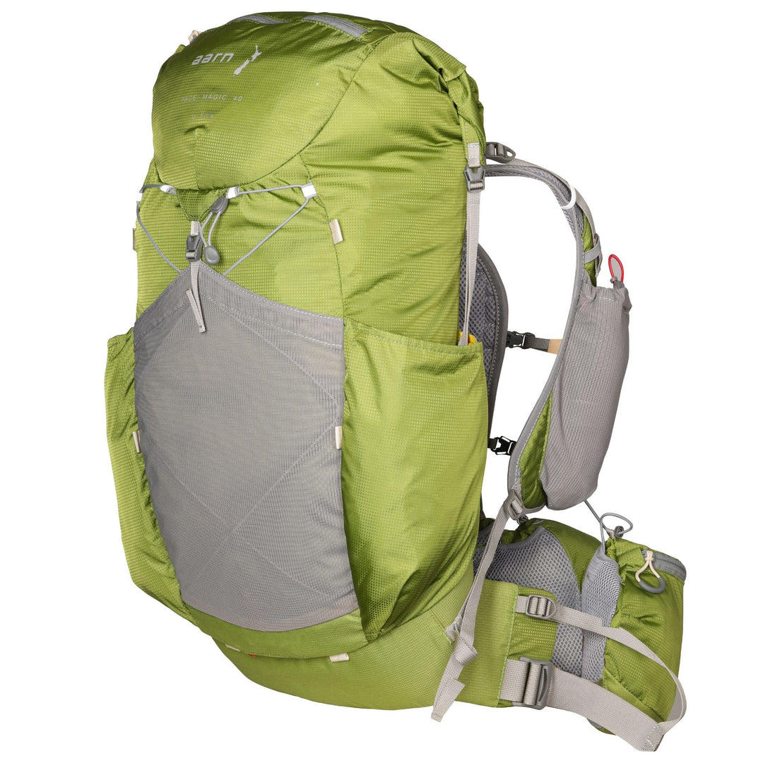 Green and grey hiking pack on a white background