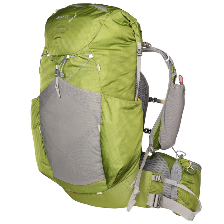 Green and grey hiking pack on a white background