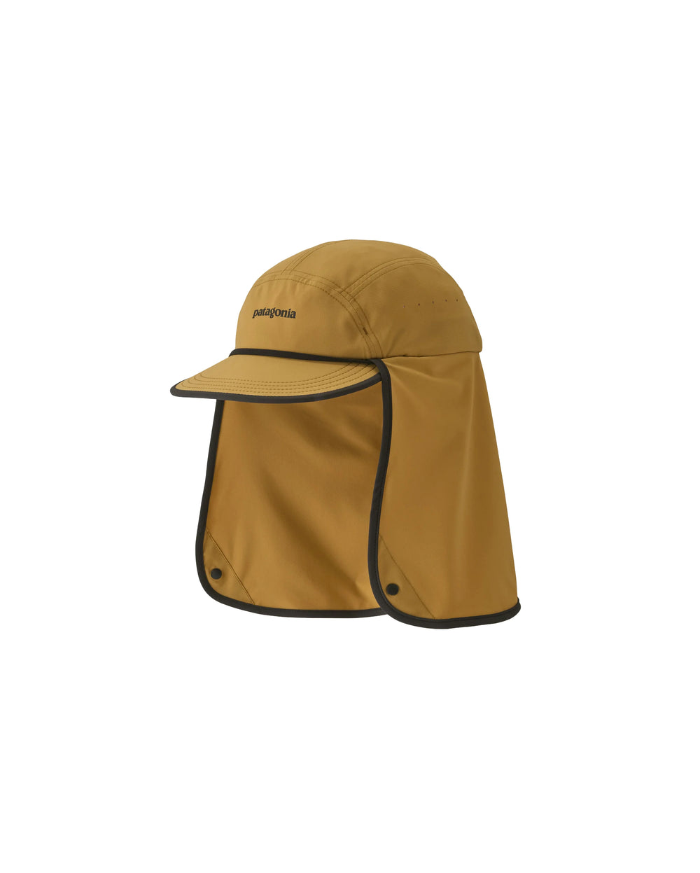 Brown sun hat with neck flap on a white background