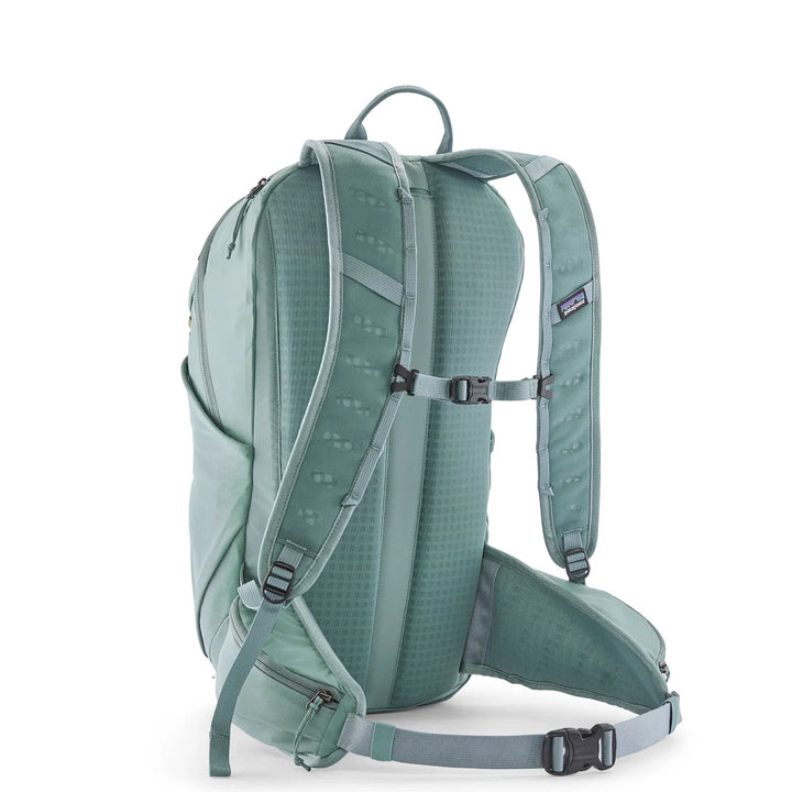 Teal backpack with visible branding on a white background