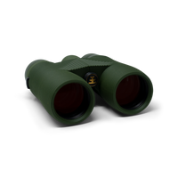 Green binoculars on a white background