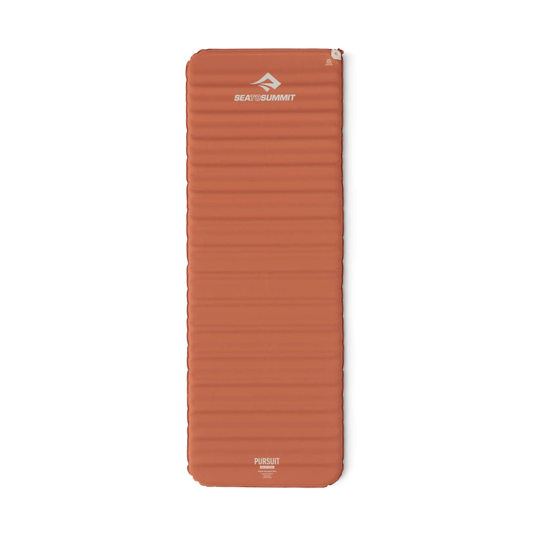 Orange rectangular sleeping mat with the Sea to Summit logo on a white background