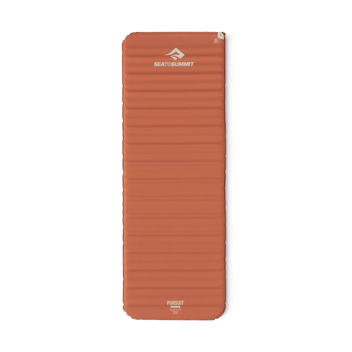 Orange rectangular sleeping mat with the Sea to Summit logo on a white background