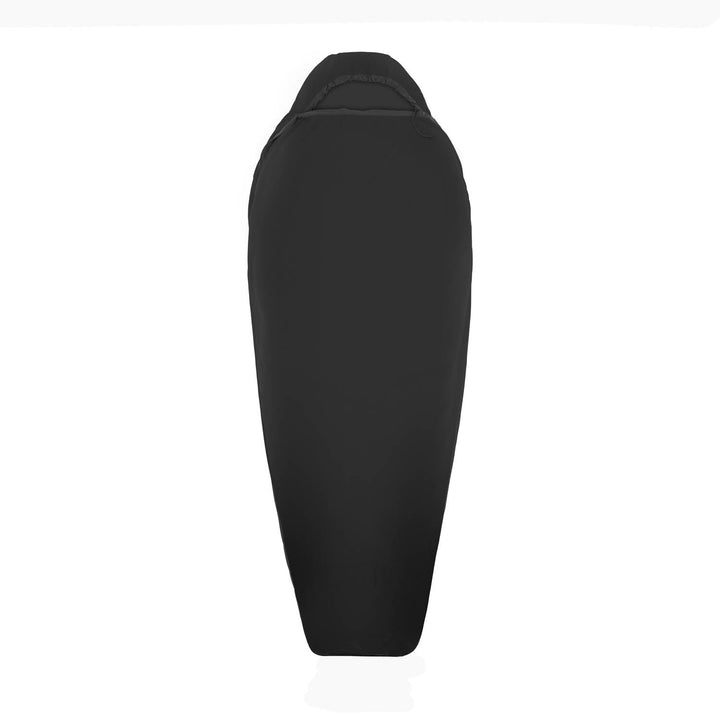 Black sleeping bag liner with a sewn foot box