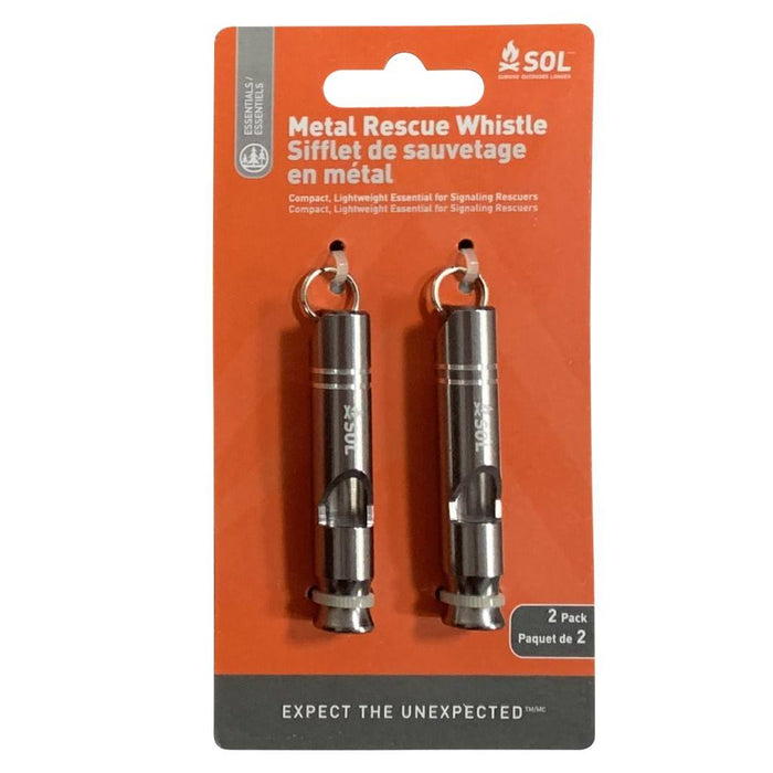 SOL Rescue Metal Whistle 2pk