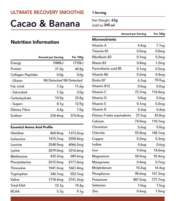 Radix Nutrition Ultimate Recovery Smoothie - Plant Protein - Cacao & Banana