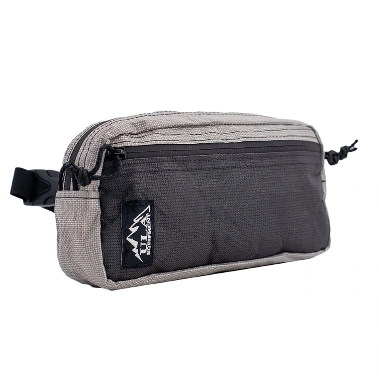 Gray waist bag with black accents on a white background