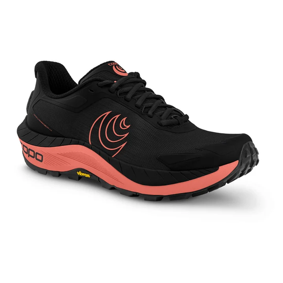 Black and red athletic shoe on a white background