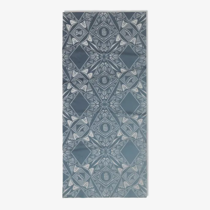 A gray and white patterned neck gaiter tube, shown vertically on a plain white background.
