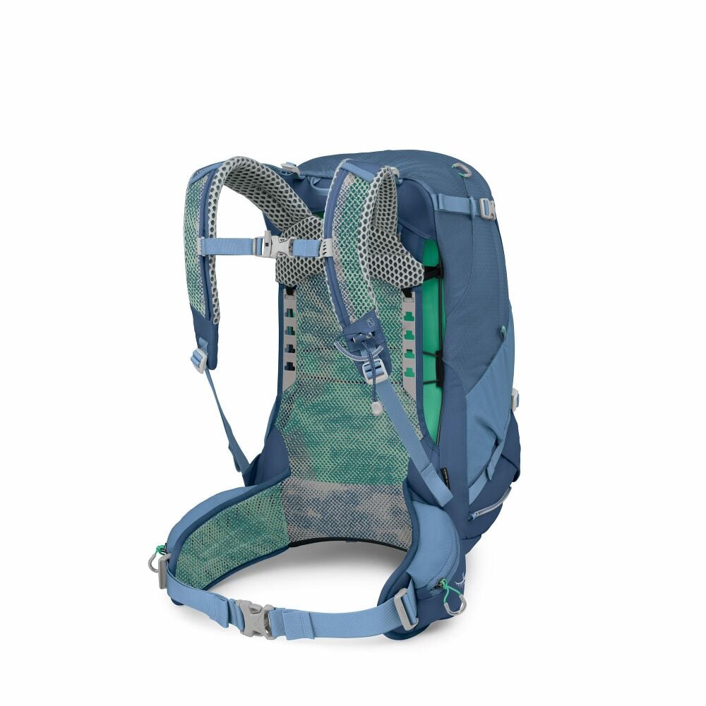 Blue hiking backpack on a white background