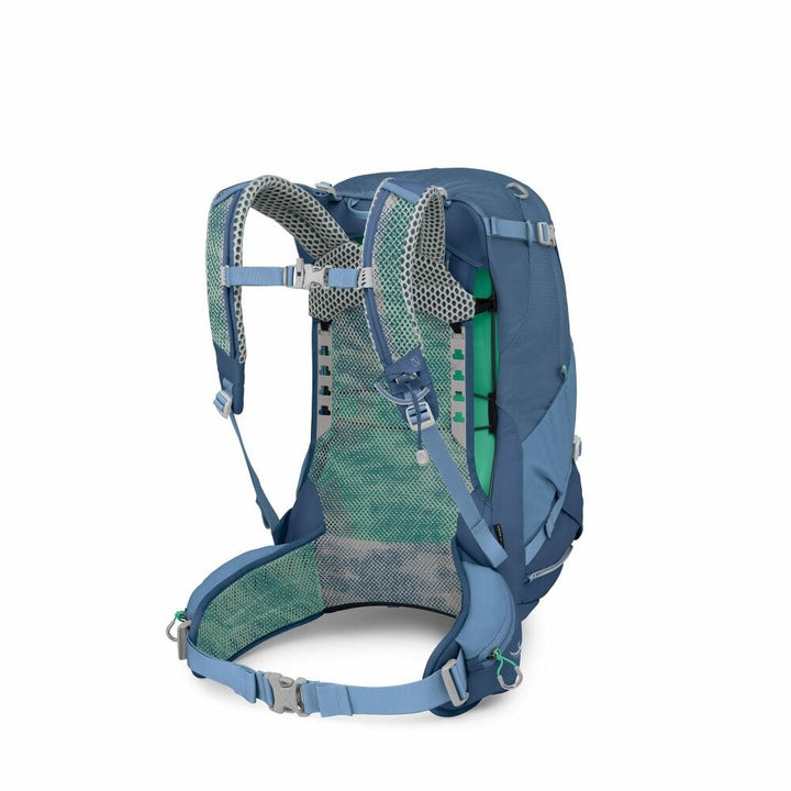 Blue hiking backpack on a white background