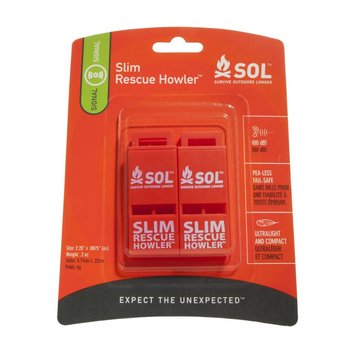 SOL Slim Rescue Howler Whistle 2pk