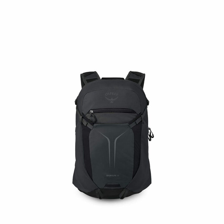 Black backpack on a white background