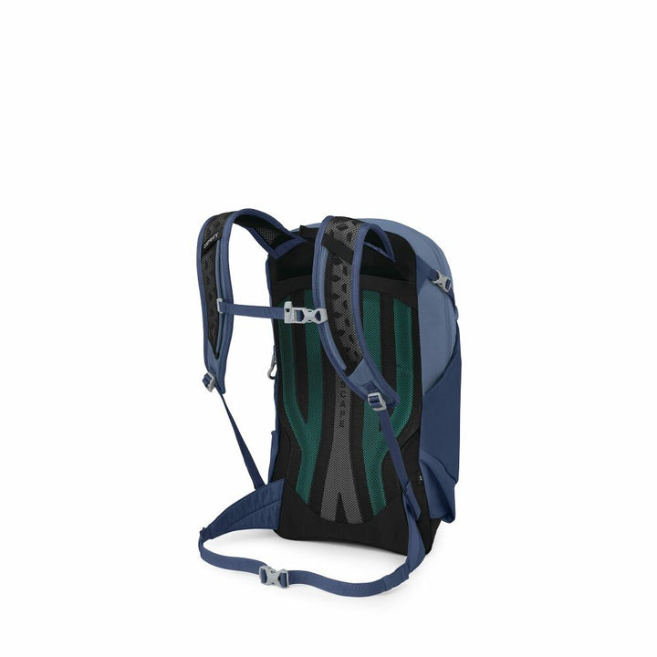 Blue and black backpack on a white background