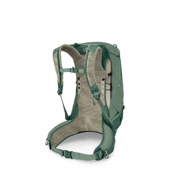 Green hiking backpack on a white background