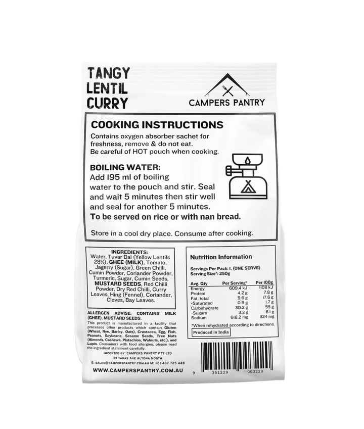 Campers Pantry Tangy Lentil Curry