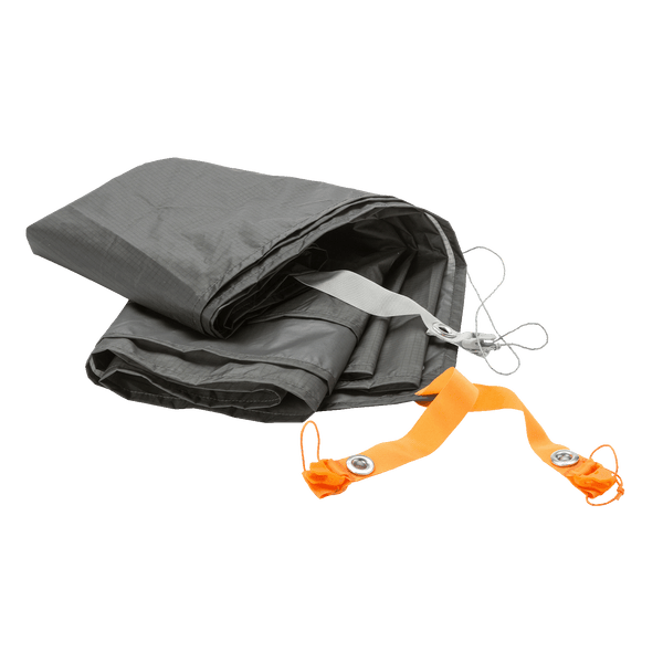Grey footprint with orange straps on a white background