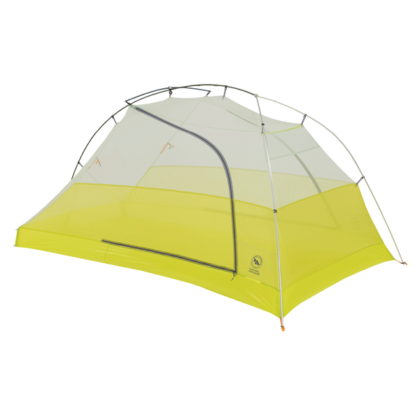 Yellow and grey tent inner with grey poles.