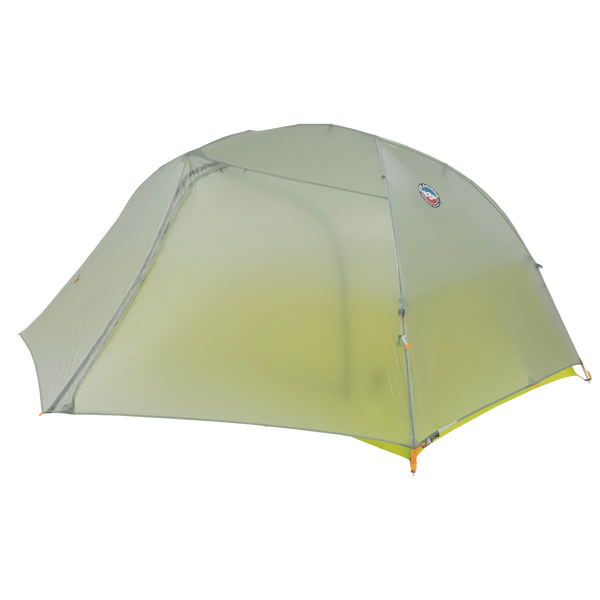 Yellow and grey hiking tent.