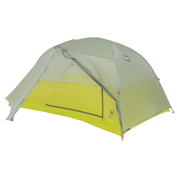 Yellow and grey hiking tent.