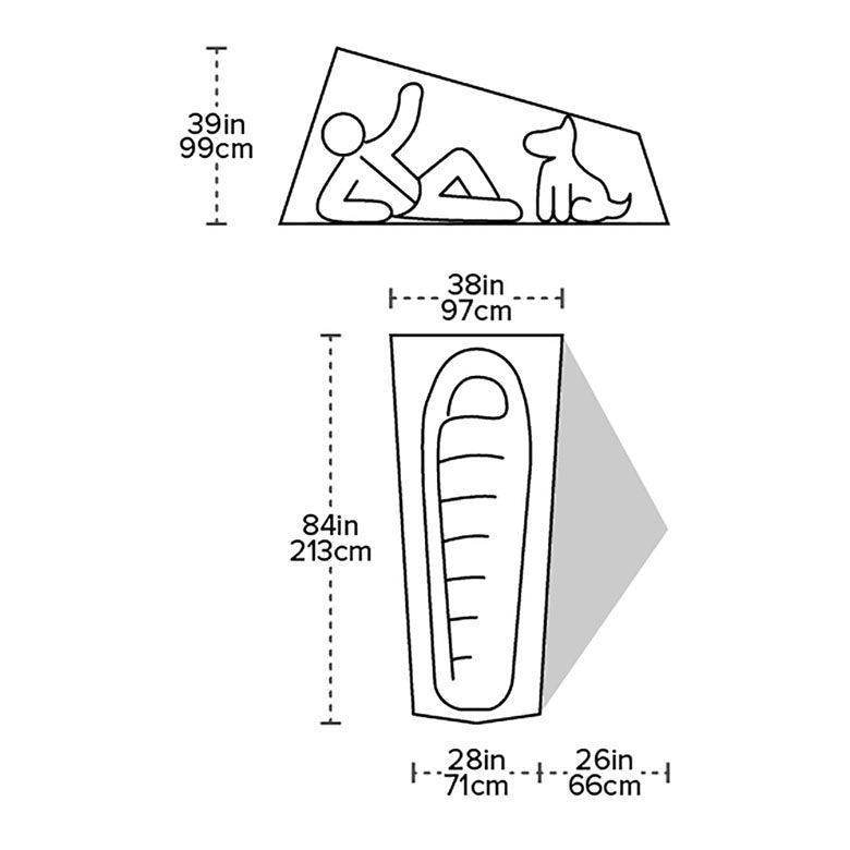 Diagram of a tent with dimensions