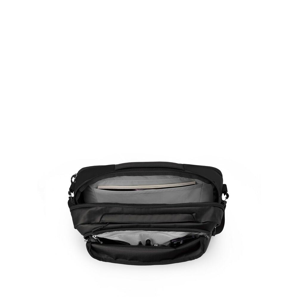 Black backpack on a white background
