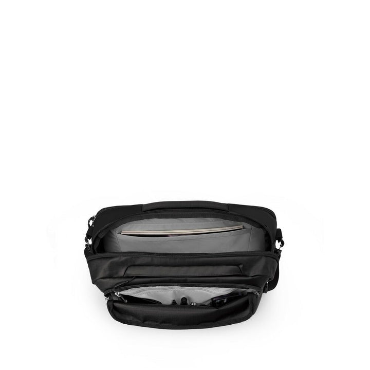 Black backpack on a white background