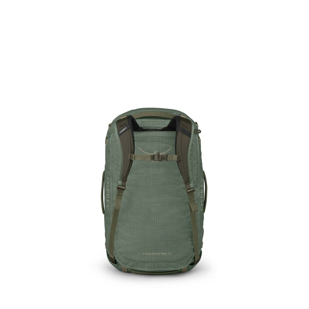 Green backpack on a white background