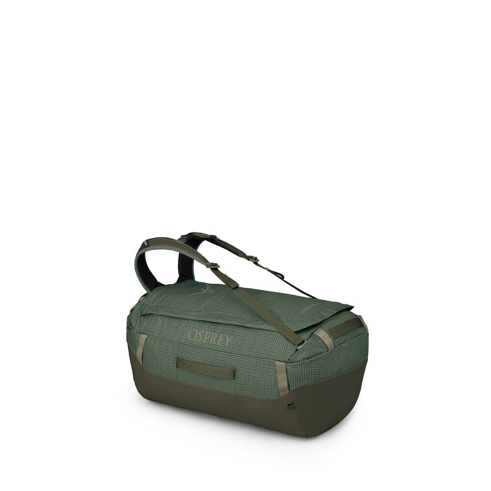 Green Osprey duffel bag on a white background