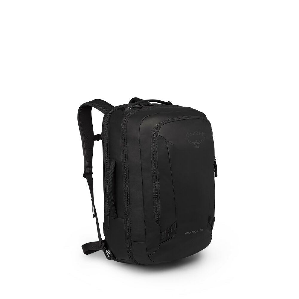 Black backpack on a white background