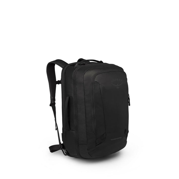 Black backpack on a white background