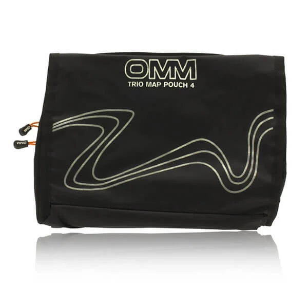OMM Trio Map Pouch in Black, front view showing the integrated map carry