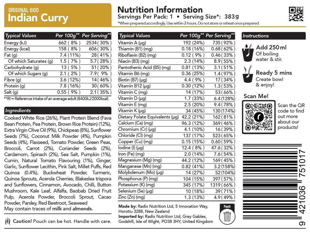 Radix Nutrition Original Meal Indian Curry