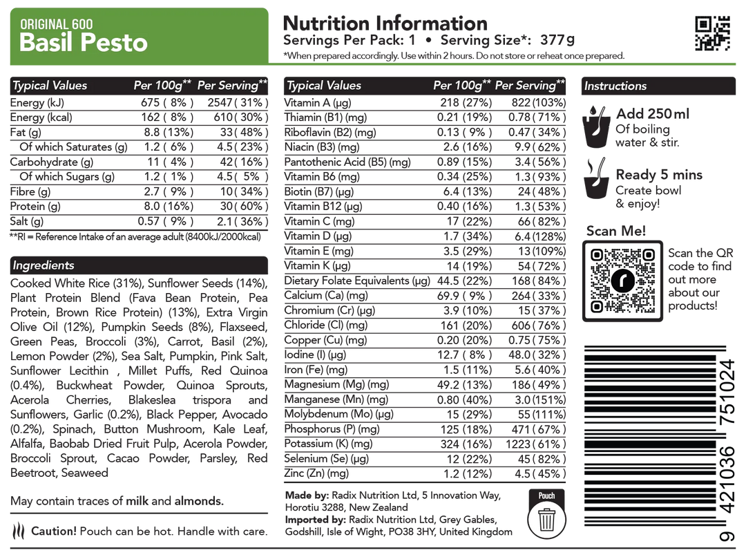 Radix Nutrition Original Meal Basil Pesto