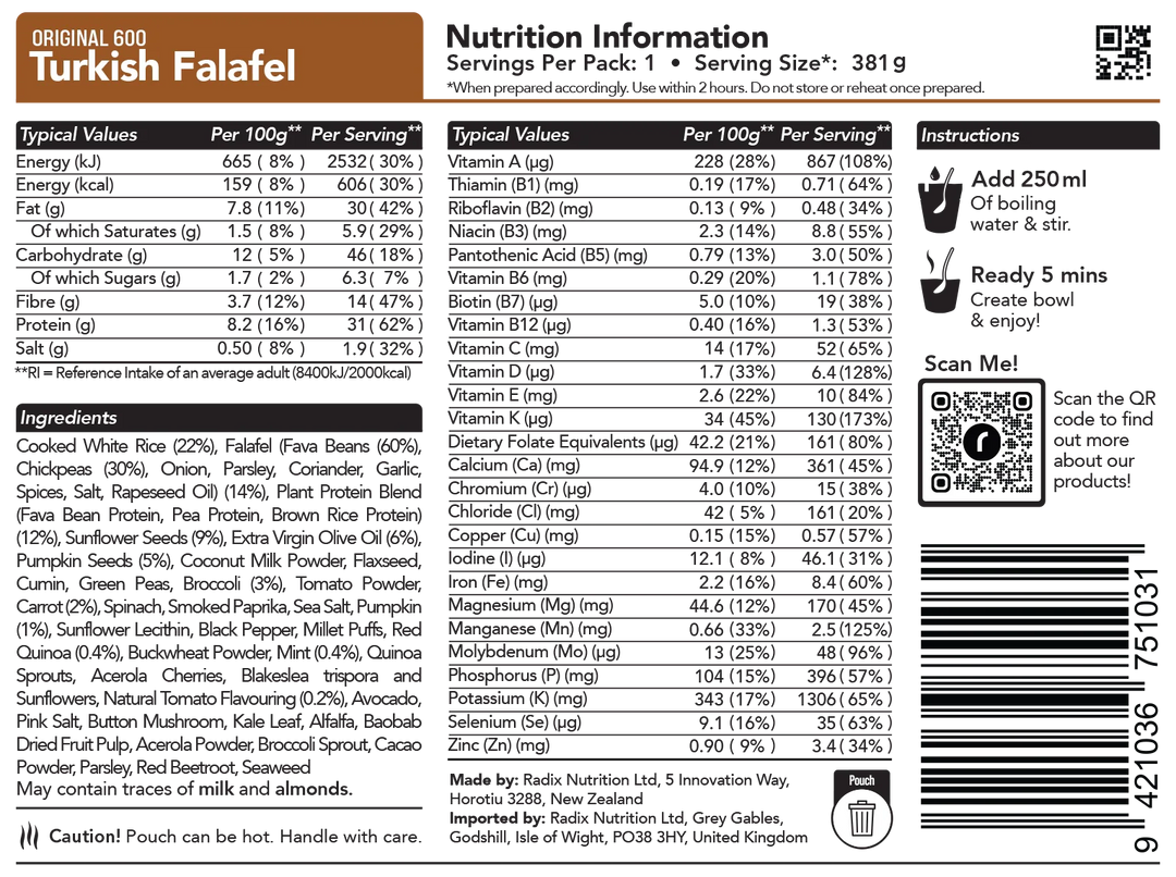 Radix Nutrition Original Meal Turkish Falafel