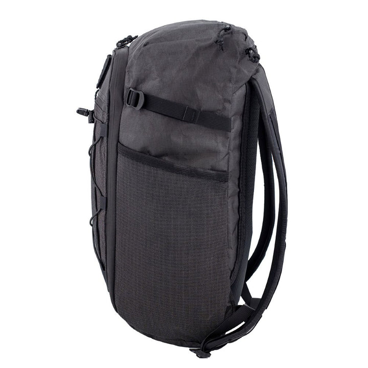 Black backpack on a white background
