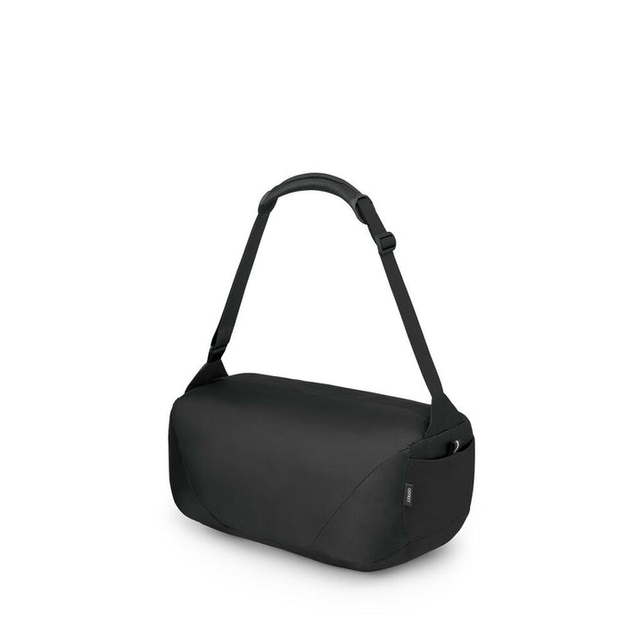 Black duffel bag one white background
