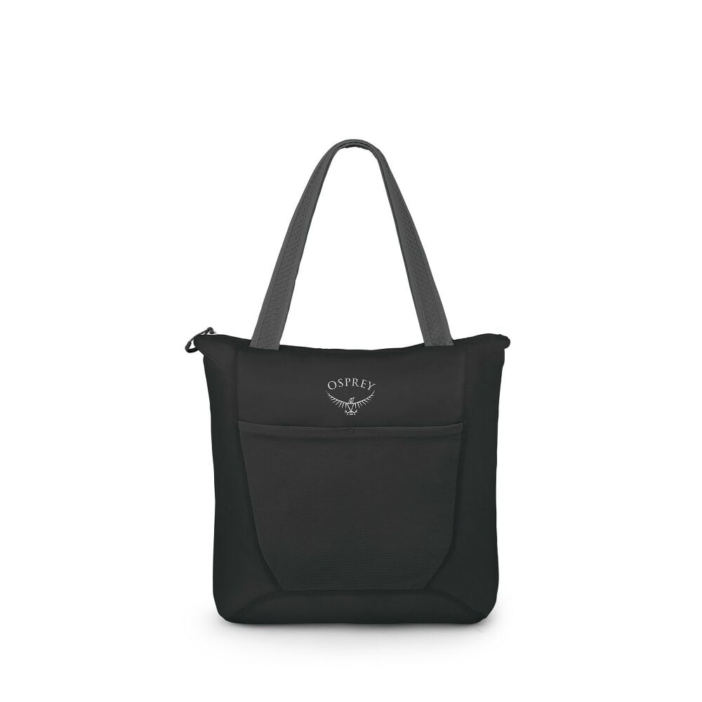 Black tote bag with Osprey logo on a white background