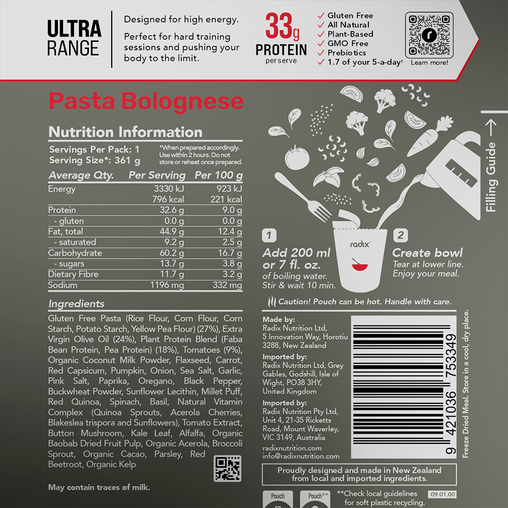 Radix Nutrition Ultra Meal Pasta Bolognese