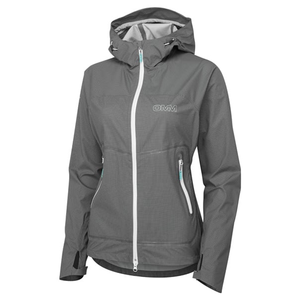 Grey waterproof jacket with detailing on a white background