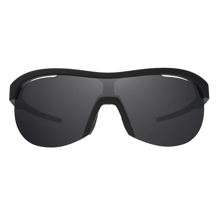 Black sunglasses with dark lenses on a white background