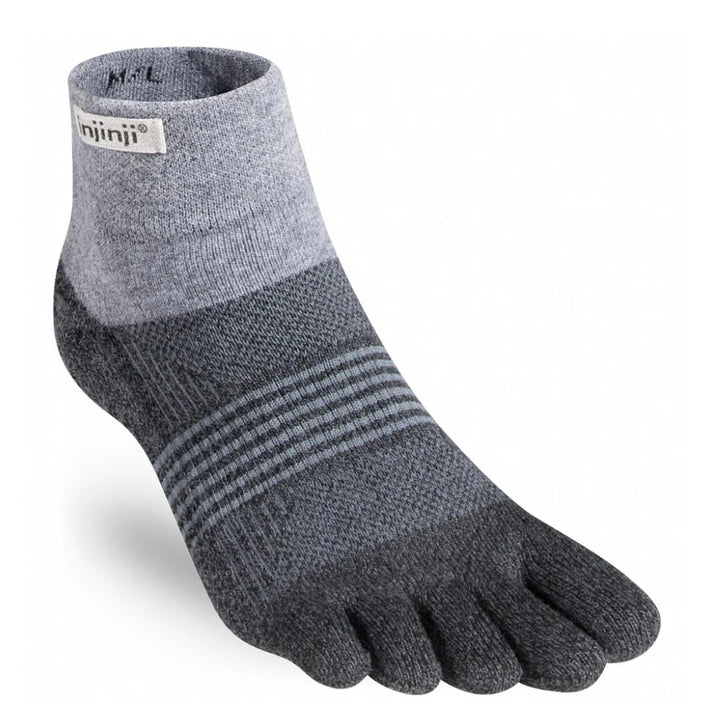 Five-toe sock with a two tone grey pattern on a white background