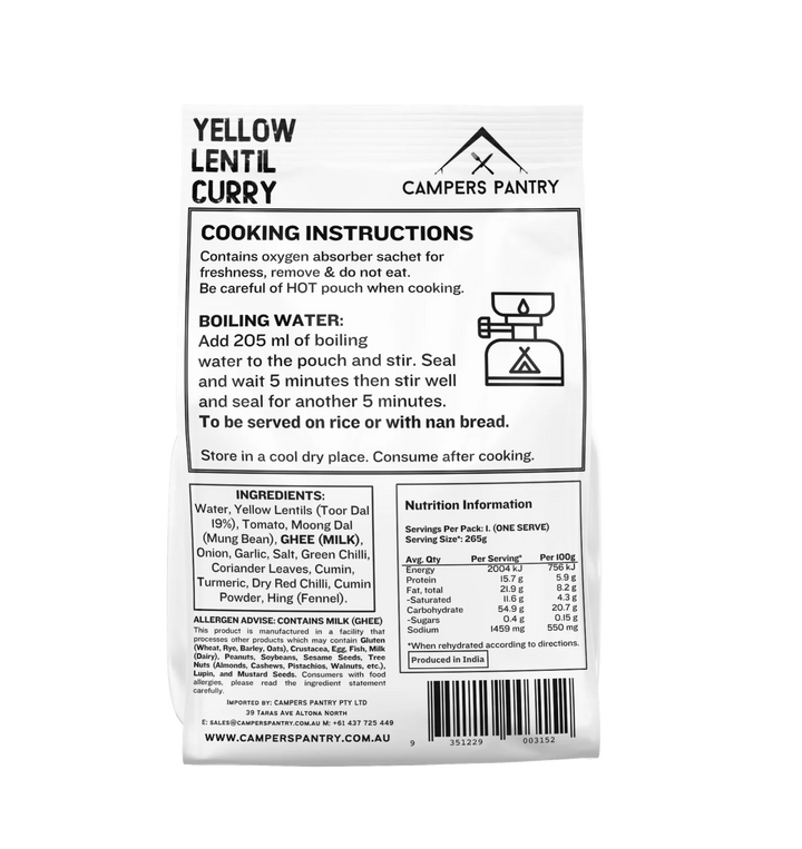 Campers Pantry Yellow Lentil Curry